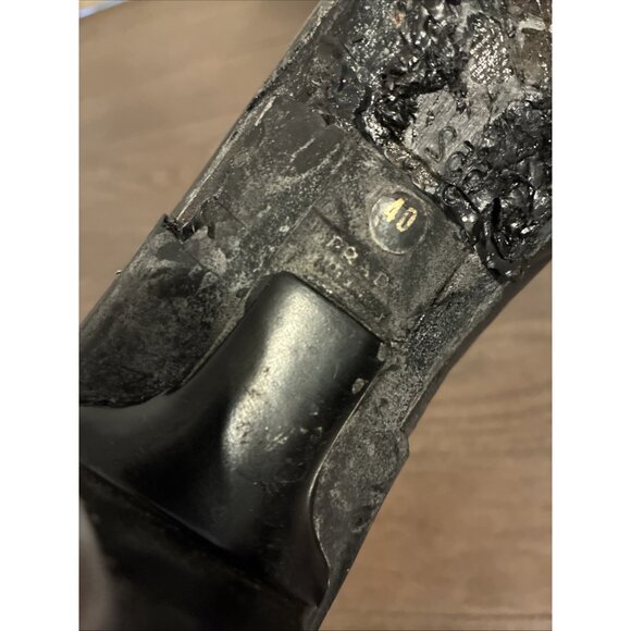 Prada Sport Authentic Solid Black Leather Square Toe Medium Heel Ankle Boots 10 - Picture 7 of 7